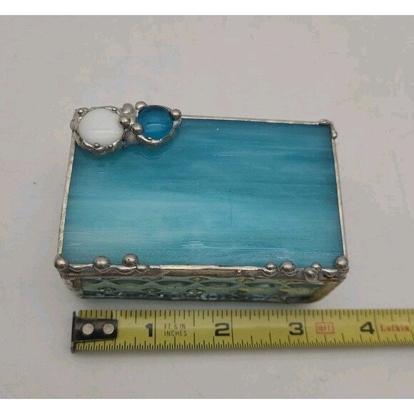 Sky Blue Stained Glass Lidded Jewelry Trinket Box Handmade - Picture 6 of 10